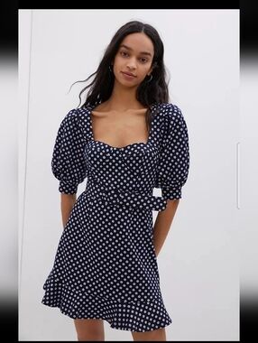 Hutch Navy Mini Dress with White Floral Dot Print
